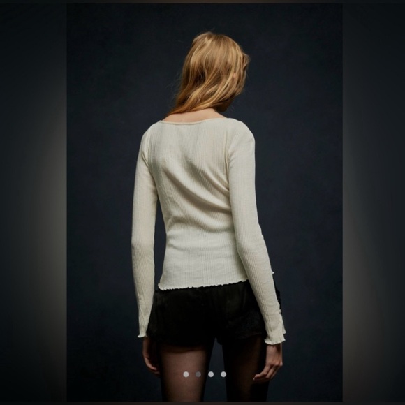 NWT Free People Amiri Knit Top Tofu Ivory Rhinestone Buttons XS - Picture 4 of 15